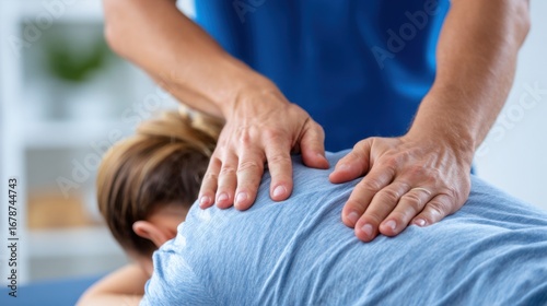 Professional massage therapist provides care to client in relaxing wellness environment to relieve stress and tension