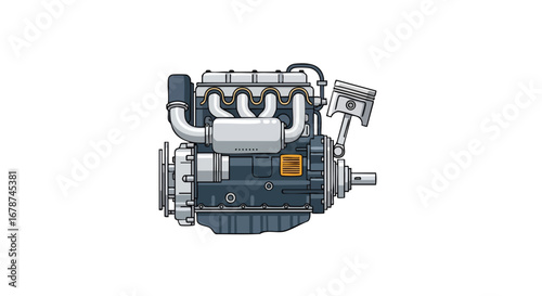 Illustration of a Detailed Car Engine Depicting Internal Combustion and Automotive Engineering Components for Vehicle Mechanics 150characters