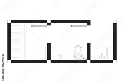Architectural Top View Detailed Sauna and Bathroom Floor Plan. 1