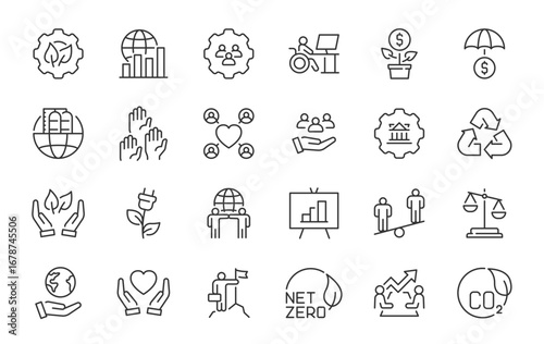 ESG and Environmental Social Governance web icons in line style. Ecology, esg, environmental, energy, nature. Vector illustration.