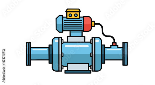 Detailed Cartoon Illustration of Industrial Water Pump Mechanism, Perfect for Technical Diagrams and Training Aids, Equipment Icon, Machine Part