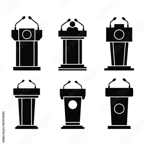 Professional Lectern and Podium Vector Silhouettes for Public Speaking and Conference Presentations