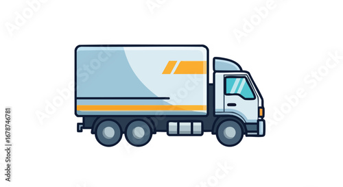 Cartoon illustration of a delivery truck with a minimalist design and vibrant colors suggesting logistics and distribution services showcased on