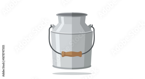 Isolated milk can illustration for dairy farm themes, kitchen art and design element showing traditional agriculture tools and rustic charm 63