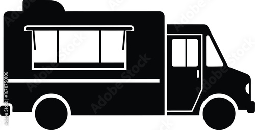 Food truck silhouette, a mobile restaurant that serves fast food and catering services for events and festivals