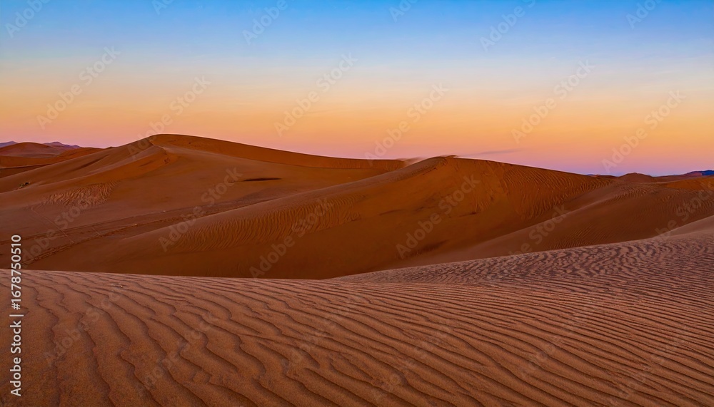 Fototapeta premium Rolling Sand Dunes at Sunset Under a Soft Gradient Sky