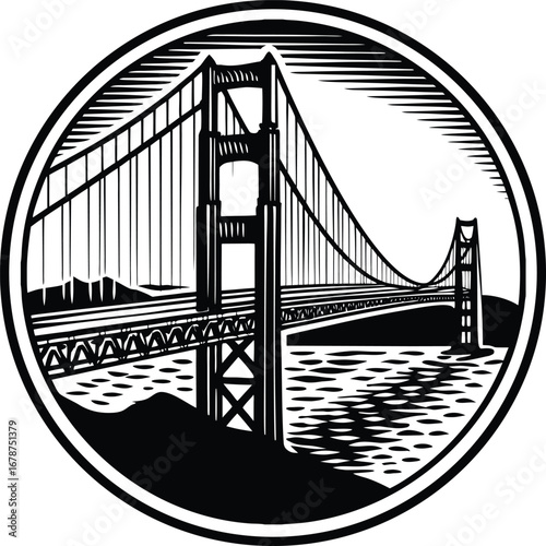 Golden Black gate bridge vector illustration 