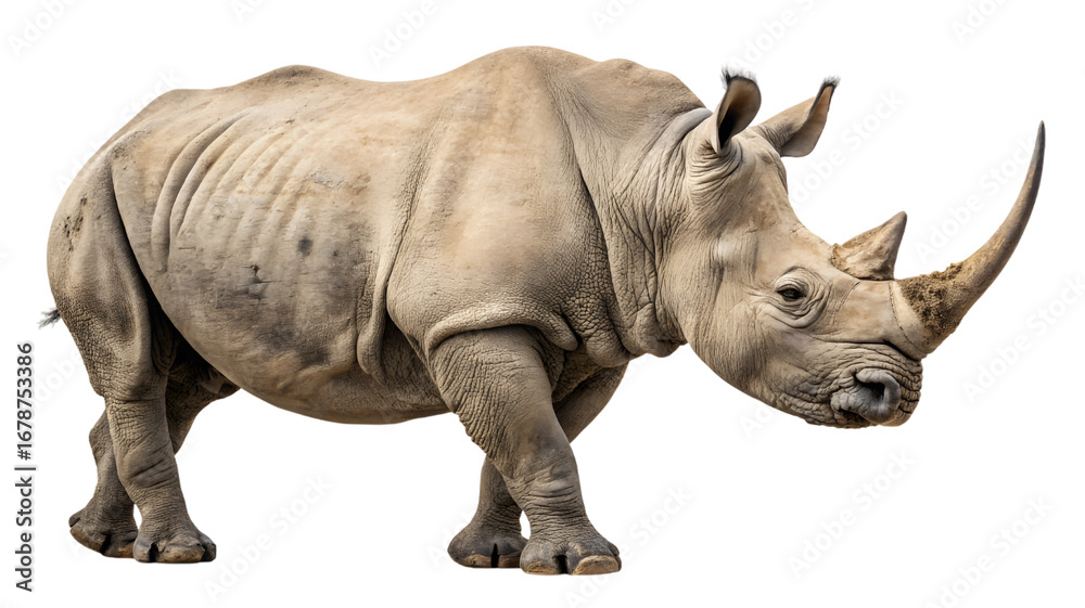 Obraz premium big rhino walking isolated on transparent background 