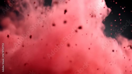 Red smoke explosion with glowing particles and mist