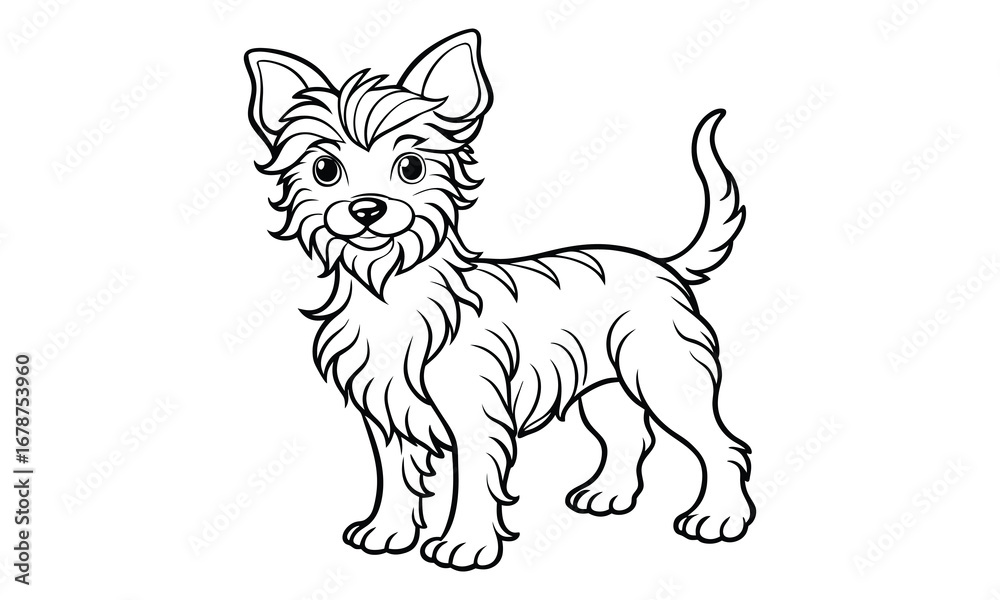 Obraz premium Bella dog kids vector line art and silhouette t shirt design, elegant detailed illustration, perfect for printable coloring pages, art therapy relaxation and stress relief activities.