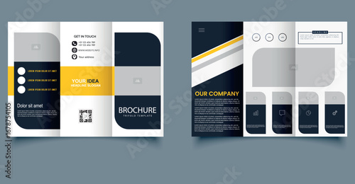 Modern Corporate Trifold Brochure Design Template. Perfect for business promotion, company presentation, marketing materials, corporate identity, and branding projects