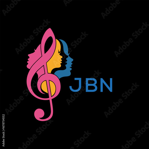 JBN "Colorful Female Silhouettes with Treble Clef Music Symbol on Black Background – JBN Later Logo, Empowerment, Diversity & Art Concept"
