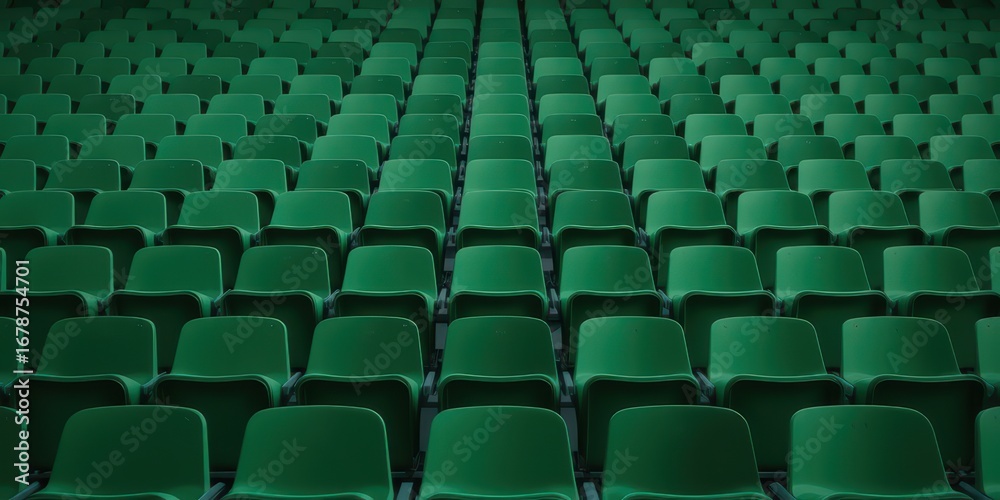 Fototapeta premium Green stadium seating arranged in rows for spectators.