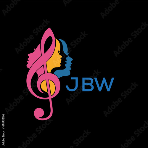 JBW "Colorful Female Silhouettes with Treble Clef Music Symbol on Black Background – JBW Later Logo, Empowerment, Diversity & Art Concept"
