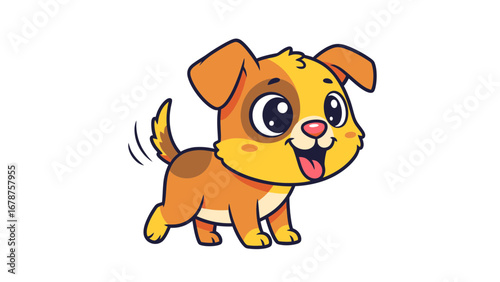 Cheerful Puppy Cartoon Illustration with wagging Tail on White Background