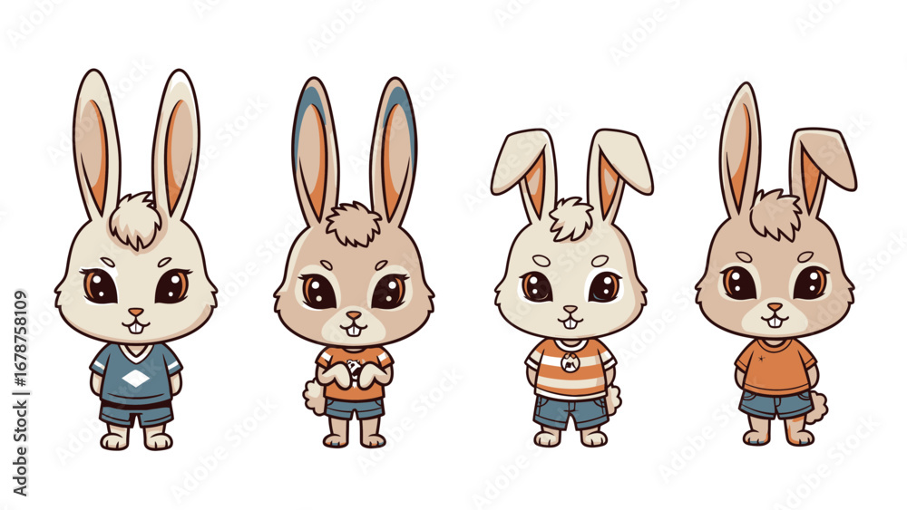 Fototapeta premium Cute Cartoon Bunny Rabbits Grouped Together for Easter