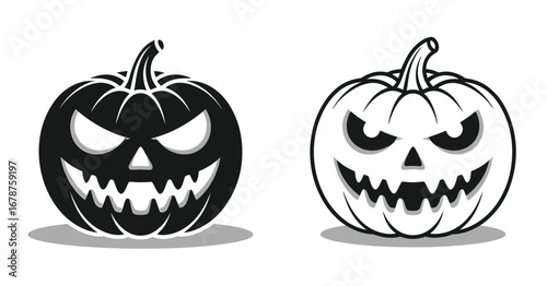 Black and white jack o lanterns side by side halloween