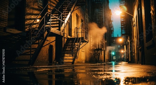 Rainy Night Alleyway Cityscape