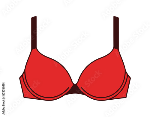 Red bra icon set against a white backdrop. Red lingerie illustration