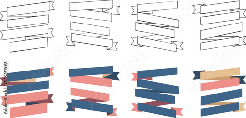 Collection of four different banner designs in both line art and color variations.