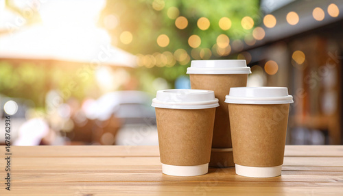cup of takeaway coffee on wooden table