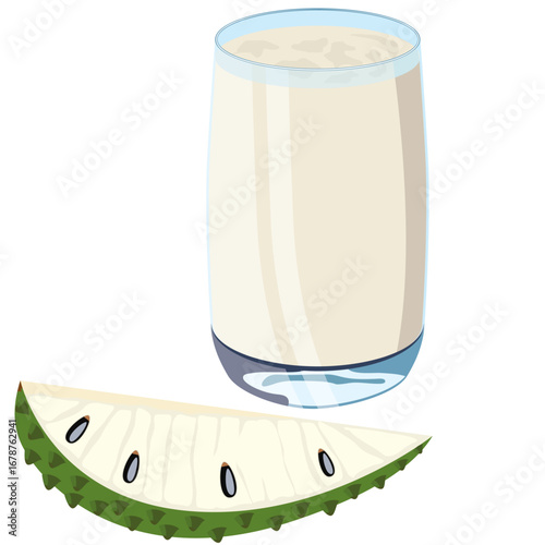 soursop drink with fresh soursop slice vector drawing.