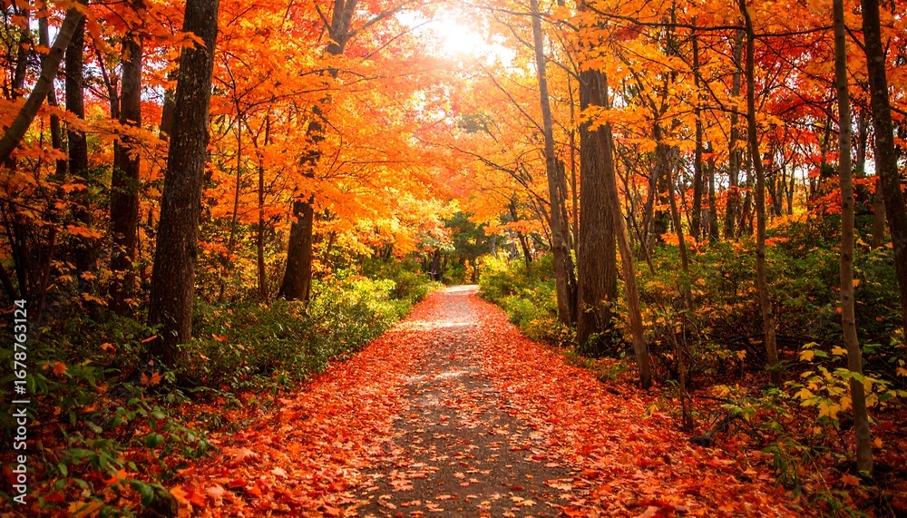 Obraz premium Pathway through autumn trees
