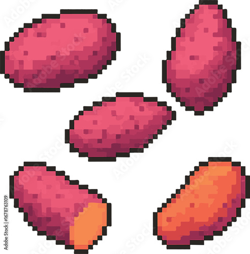 sweet potato pixel art, eps 10 illustration