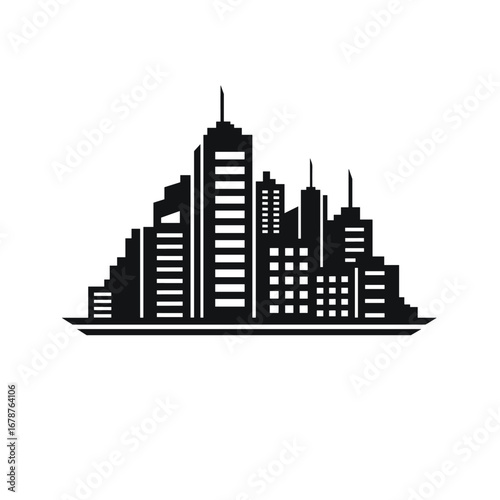 Modern city skyline silhouette with tall buildings