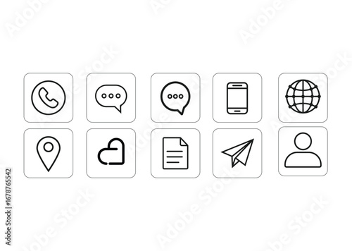 Contact icon list, email, phone, web, and address