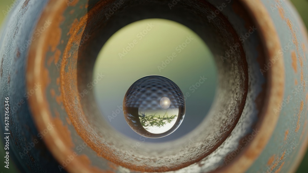 Peering through a rusty oval opening at a distorted reflection Peering through a rusty oval opening at a distorted reflection