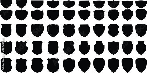 Diverse collection of shield shapes, perfect for logos and badges, a versatile set!