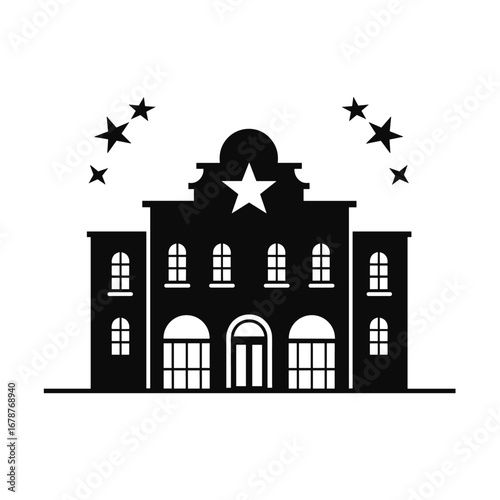 Silhouette of a western style building with stars