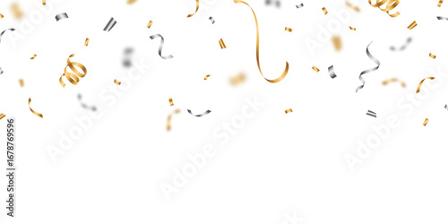 Beautiful gold and silver confetti pattern background, zigzag down for celebration. Vector illustration of festive decoration.