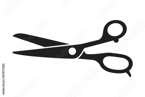 Black scissors open on white cutting