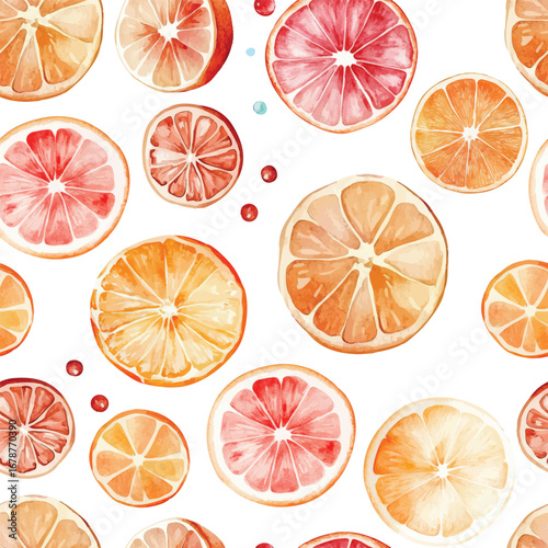 Watercolor seamless pattern juicy oranges sliced fruits background fabric repeated tile wallpaper or greeting cards design