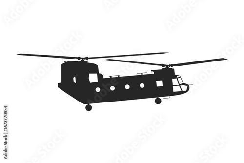 Black silhouette of a tandem rotor helicopter military