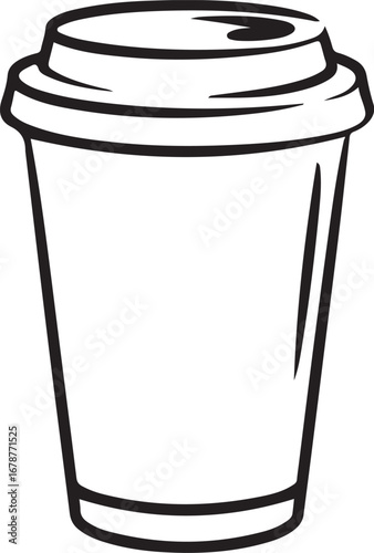 Simple black and white line drawing of a disposable coffee cup with a lid