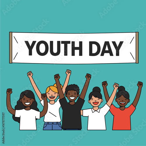 Diverse Group of Happy Youth Celebrating Youth Day