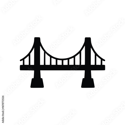 A simple black silhouette icon of a suspension bridge against a plain white background.