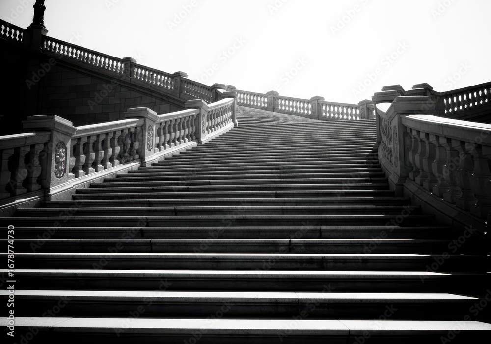 Obraz premium Monumental staircase ascending towards bright light in monochrome design