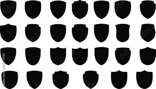 Explore diverse black shield icons representing protection, security, and heraldry for modern designs