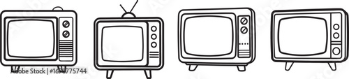 set of television line art, coloring book page line art drawing, vector and illustration