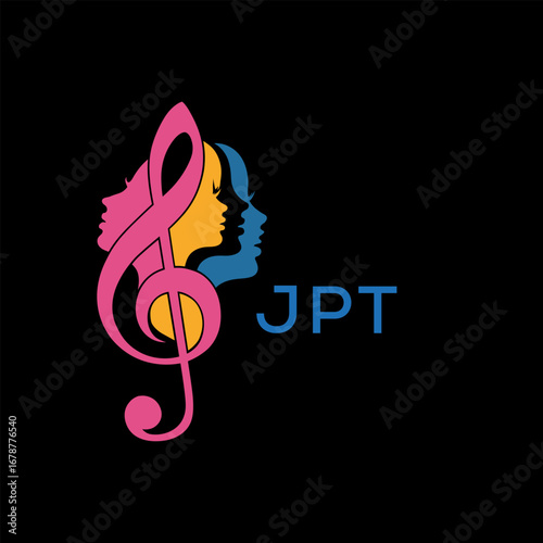 "Colorful Female Silhouettes with Treble Clef Music Symbol on Black Background – Empowerment, Diversity & Art Concept"
