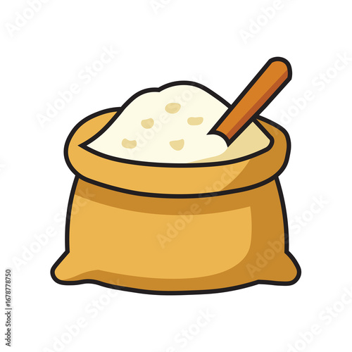 Illustration Vector Graphic Cartoon of a Bag of Rice with Wooden Spoon