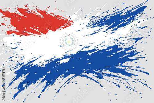 Abstract paint splatter patterns in national Paraguay flag colors