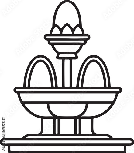 water fountain line art, coloring book page line art drawing, vector and illustration
