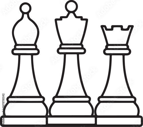 chess pieces line art, coloring book page line art drawing, vector and illustration