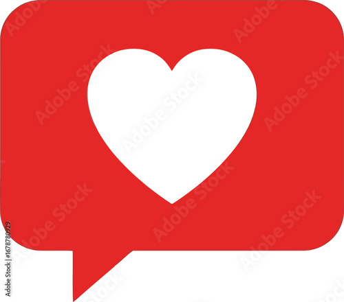 Social media like notification heart icon in red speech bubble vector illustration vector