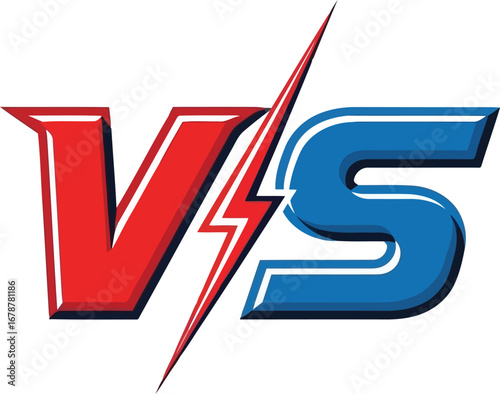 Dynamic versus symbol red blue lightning bolt impact rivalry competition battle confrontation vector
